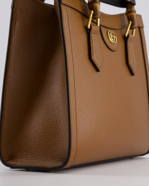 Gucci Brown Diana Small Tote Bag in Cuir Leather with Shiny Antique Gold Hardware 
Bamboo Handle RRP £3,170