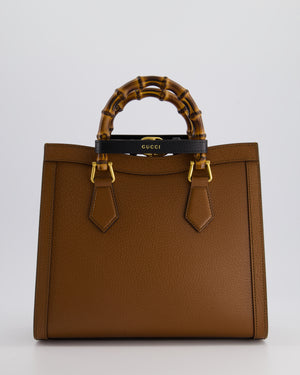 Gucci Brown Diana Small Tote Bag in Cuir Leather with Shiny Antique Gold Hardware 
Bamboo Handle RRP £3,170