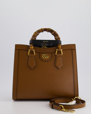 Gucci Brown Diana Small Tote Bag in Cuir Leather with Shiny Antique Gold Hardware 
Bamboo Handle RRP £3,170