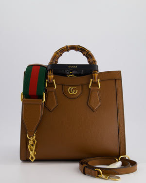 Gucci Brown Diana Small Tote Bag in Cuir Leather with Shiny Antique Gold Hardware 
Bamboo Handle RRP £3,170