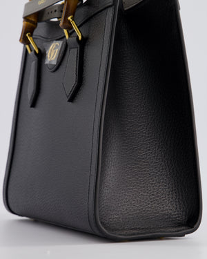 Gucci Black Diana Small Tote Bag in Cuir Leather with Shiny Antique Gold Hardware 
Bamboo Handle RRP £3,170