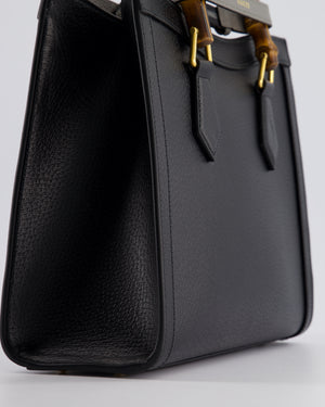 Gucci Black Diana Small Tote Bag in Cuir Leather with Shiny Antique Gold Hardware 
Bamboo Handle RRP £3,170