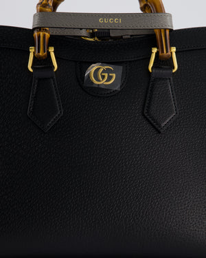 Gucci Black Diana Small Tote Bag in Cuir Leather with Shiny Antique Gold Hardware 
Bamboo Handle RRP £3,170