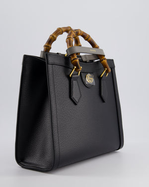 Gucci Black Diana Small Tote Bag in Cuir Leather with Shiny Antique Gold Hardware 
Bamboo Handle RRP £3,170