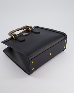 Gucci Black Diana Small Tote Bag in Cuir Leather with Shiny Antique Gold Hardware 
Bamboo Handle RRP £3,170