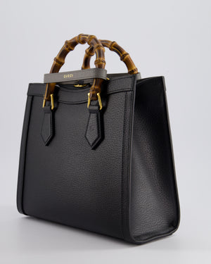 Gucci Black Diana Small Tote Bag in Cuir Leather with Shiny Antique Gold Hardware 
Bamboo Handle RRP £3,170