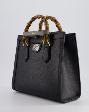 Gucci Black Diana Small Tote Bag in Cuir Leather with Shiny Antique Gold Hardware 
Bamboo Handle RRP £3,170