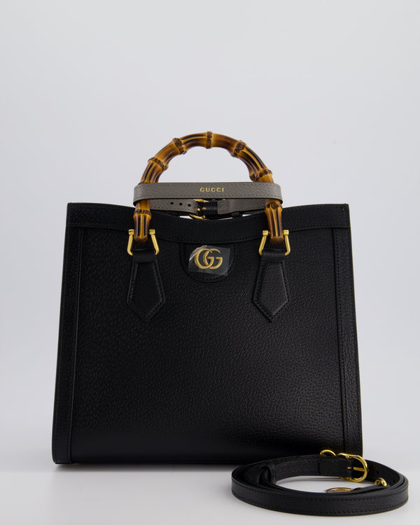 Gucci Black Diana Small Tote Bag in Cuir Leather with Shiny Antique Gold Hardware 
Bamboo Handle RRP £3,170