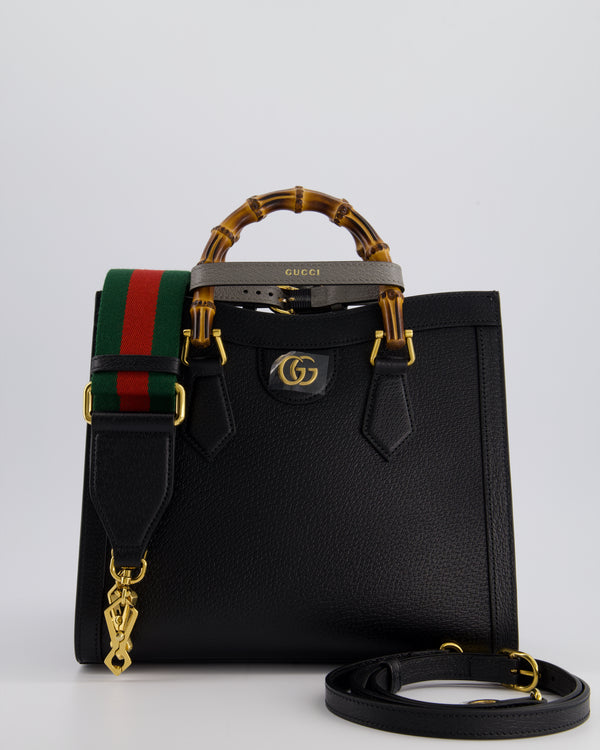 Gucci Black Diana Small Tote Bag in Cuir Leather with Shiny Antique Gold Hardware 
Bamboo Handle RRP £3,170