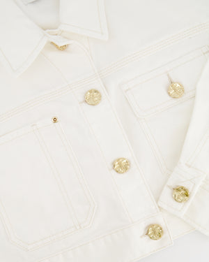 Zimmermann White Denim Cropped Jacket with Gold Button Details Size 0 (UK 6/8)