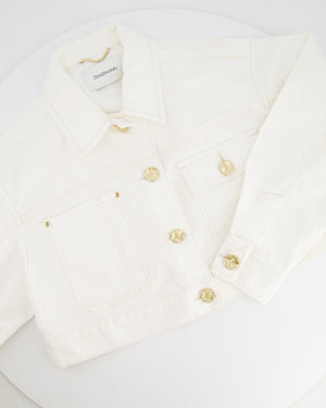 Zimmermann White Denim Cropped Jacket with Gold Button Details Size 0 (UK 6/8)