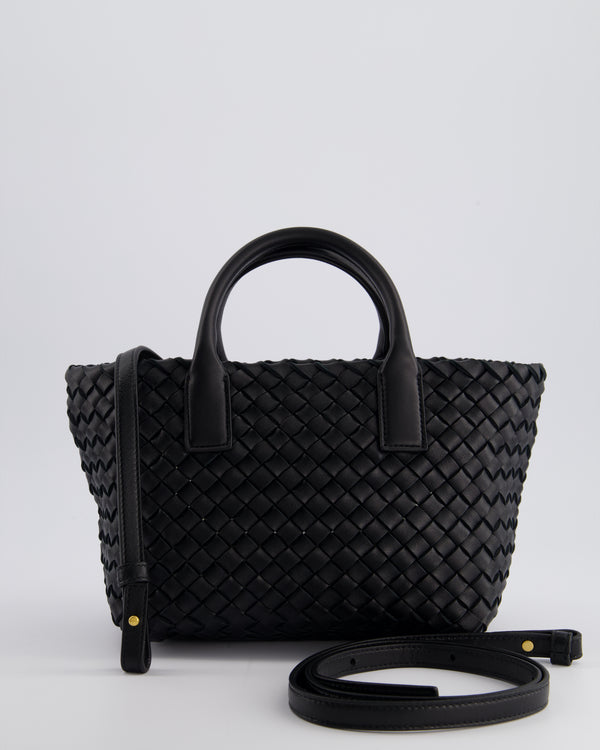 Bottega Veneta Black Mini Cabat Intrecciato Leather Tote Bag Handle Bag with Detachable Strap and Gold Hardware RRP £4,210