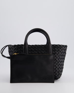 Bottega Veneta Black Mini Cabat Intrecciato Leather Tote Bag Handle Bag with Detachable Strap and Gold Hardware RRP £4,210