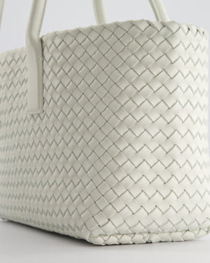 Bottega Veneta White Small Cabat Intreccio Leather Tote Bag in Lambskin Leather with Gold Hardware RRP £6,090