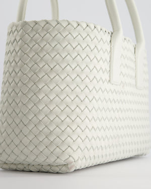 Bottega Veneta White Small Cabat Intreccio Leather Tote Bag in Lambskin Leather with Gold Hardware RRP £6,090