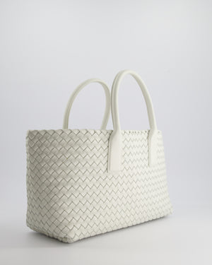 Bottega Veneta White Small Cabat Intreccio Leather Tote Bag in Lambskin Leather with Gold Hardware RRP £6,090