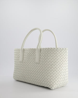 Bottega Veneta White Small Cabat Intreccio Leather Tote Bag in Lambskin Leather with Gold Hardware RRP £6,090