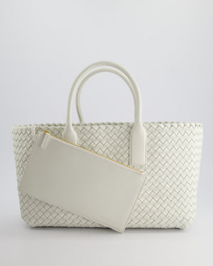 Bottega Veneta White Small Cabat Intreccio Leather Tote Bag in Lambskin Leather with Gold Hardware RRP £6,090