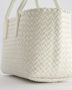 Bottega Veneta White Small Cabat Intreccio Leather Tote Bag in Lambskin Leather with Gold Hardware RRP £6,090