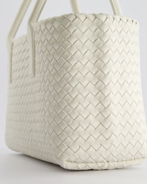 Bottega Veneta White Small Cabat Intreccio Leather Tote Bag in Lambskin Leather with Gold Hardware RRP £6,090