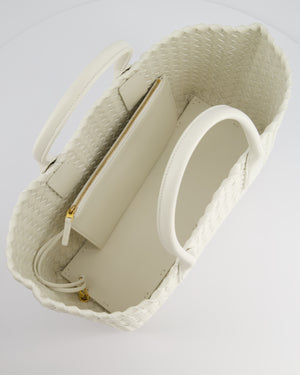 Bottega Veneta White Small Cabat Intreccio Leather Tote Bag in Lambskin Leather with Gold Hardware RRP £6,090