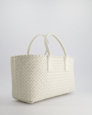 Bottega Veneta White Small Cabat Intreccio Leather Tote Bag in Lambskin Leather with Gold Hardware RRP £6,090