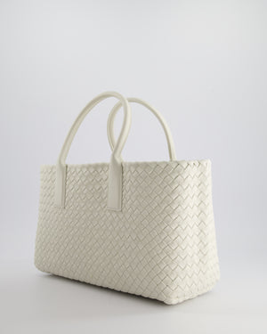 Bottega Veneta White Small Cabat Intreccio Leather Tote Bag in Lambskin Leather with Gold Hardware RRP £6,090