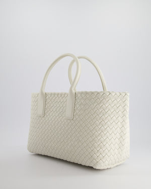 Bottega Veneta White Small Cabat Intreccio Leather Tote Bag in Lambskin Leather with Gold Hardware RRP £6,090