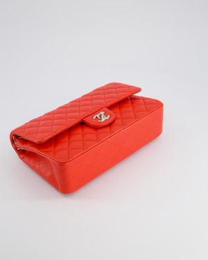 Chanel Scarlet Red Medium Classic Double Flap Bag in Lambskin Leather with Silver Hardware