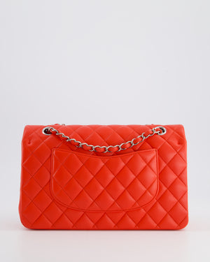 Chanel Scarlet Red Medium Classic Double Flap Bag in Lambskin Leather with Silver Hardware