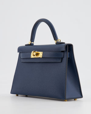 Hermès Mini Kelly II 20cm Bag in Bleu de Prusse Epsom Leather with Gold Hardware