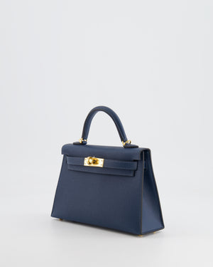 Hermès Mini Kelly II 20cm Bag in Bleu de Prusse Epsom Leather with Gold Hardware