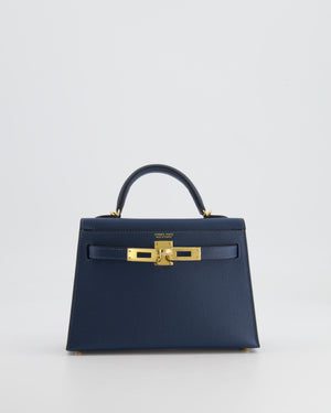 Hermès Mini Kelly II 20cm Bag in Bleu de Prusse Epsom Leather with Gold Hardware