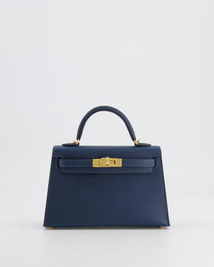 Hermès Mini Kelly II 20cm Bag in Bleu de Prusse Epsom Leather with Gold Hardware