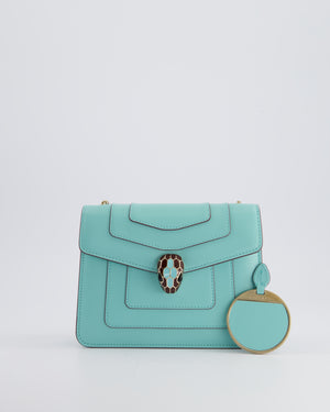 Bvlgari Aquamarine Serpenti Forever Cross-body Bag in Calfskin Leather with Champagne Gold Hardware &amp; Brown Snake Detail RRP £2,300