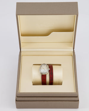 Bvlgari Stainless Steel 
Diamond Serpenti Watch 32mm with Red Python Strap