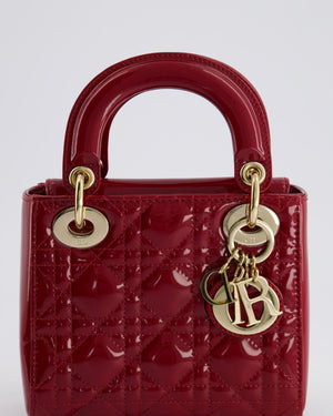 Dior Mini Lady Dior Bag In Red Patent Leather and Champagne Gold Hardware RRP £4,200