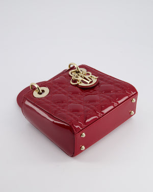 Dior Mini Lady Dior Bag In Red Patent Leather and Champagne Gold Hardware RRP £4,200