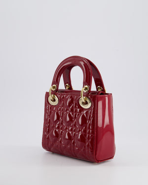 Dior Mini Lady Dior Bag In Red Patent Leather and Champagne Gold Hardware RRP £4,200