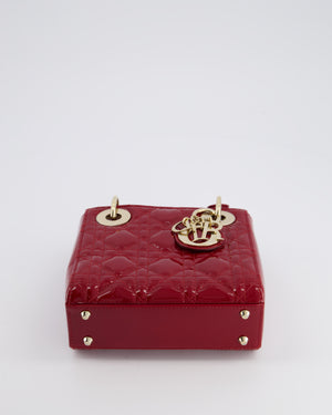 Dior Mini Lady Dior Bag In Red Patent Leather and Champagne Gold Hardware RRP £4,200