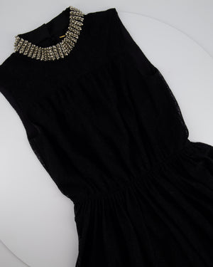 Saint Laurent Black Floral Lace Sleeveless Dress with Studded Neck Detail Size FR 38 (UK 10)