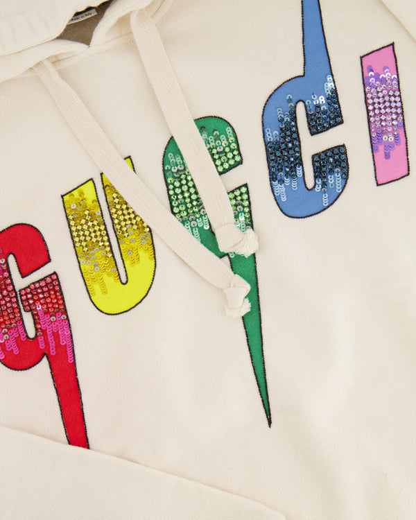 Gucci Cream Logo Sweater Top with Coloured Embellished Logo Details S (UK 6)