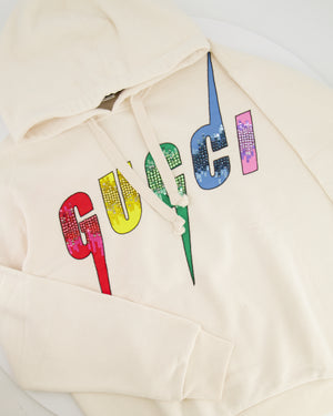 Gucci Cream Logo Sweater Top with Coloured Embellished Logo Details S (UK 6)