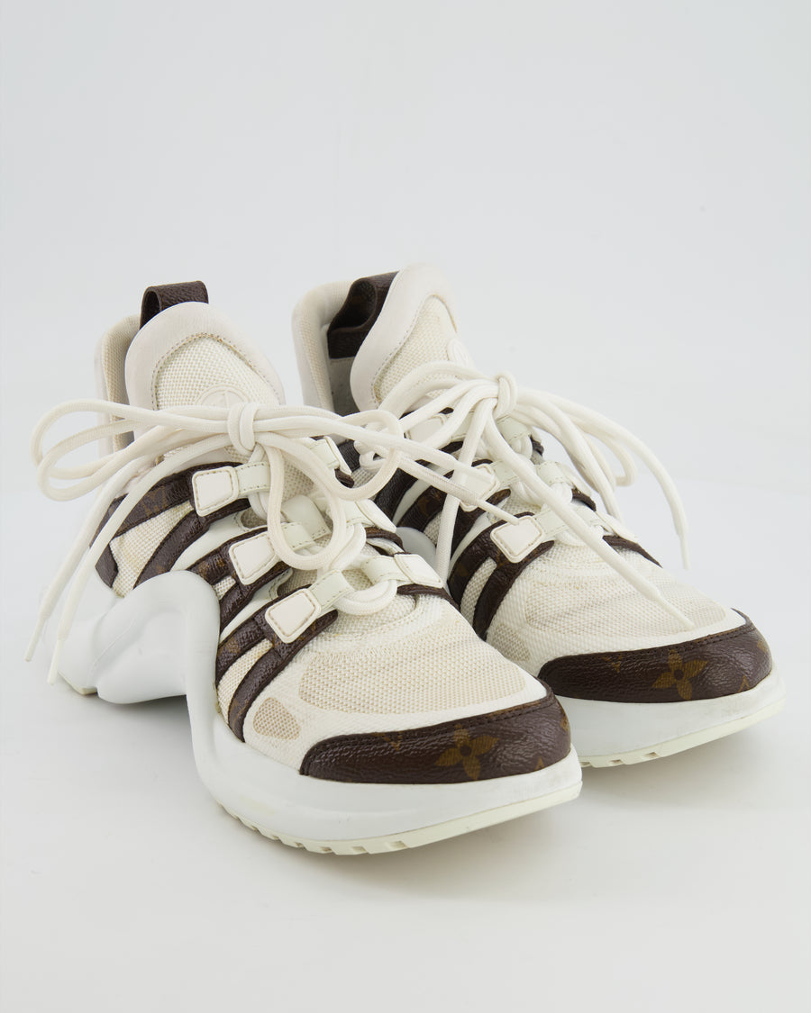 Louis Vuitton White and Brown with Monogram Logo Archlight Trainers EU 37 RRP £1,190