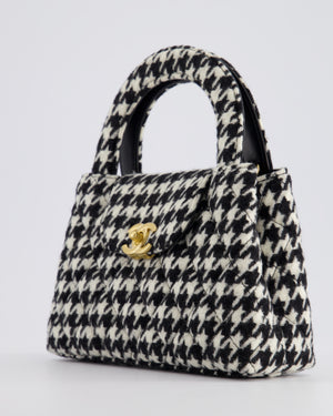 *HOT* Chanel Small Kelly Shopping Bag in Black 
White Wool Houndstooth with Brushed Antique Gold Hardware