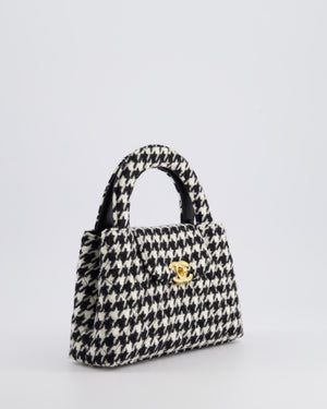 *HOT* Chanel Small Kelly Shopping Bag in Black 
White Wool Houndstooth with Brushed Antique Gold Hardware