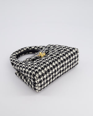 *HOT* Chanel Small Kelly Shopping Bag in Black 
White Wool Houndstooth with Brushed Antique Gold Hardware