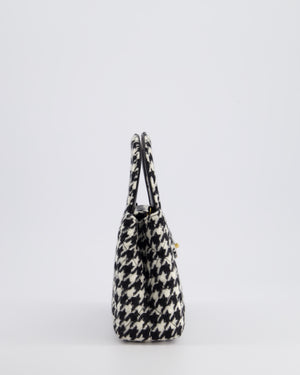 *HOT* Chanel Small Kelly Shopping Bag in Black 
White Wool Houndstooth with Brushed Antique Gold Hardware