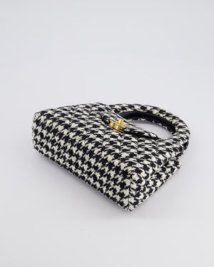 *HOT* Chanel Small Kelly Shopping Bag in Black 
White Wool Houndstooth with Brushed Antique Gold Hardware