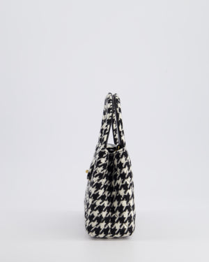 *HOT* Chanel Small Kelly Shopping Bag in Black 
White Wool Houndstooth with Brushed Antique Gold Hardware